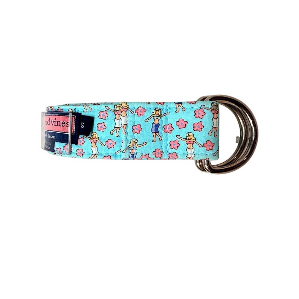 Vineyard Vines Womens Hula Girl Hibiscus D-Ring Belt Turquoise Blue Cotton Small